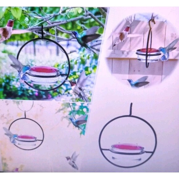Hanging Set Of 3 Hummingbird Feeder Circular Metal Frame Perch Patio Garden NIP - Picture 3 of 8
